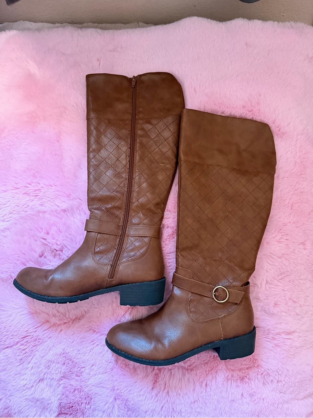 Women's Tall Quilted Riding Boots in Brown